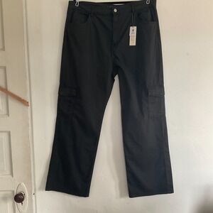 SANCTUARY Pants Size 34 NEW Soft Washed Black Rebel Wide Leg Crop Pockets Cargo
